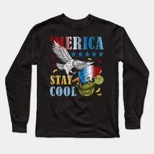 Merica Funny Eagle and Turtle Stay Cool Popsicle Long Sleeve T-Shirt